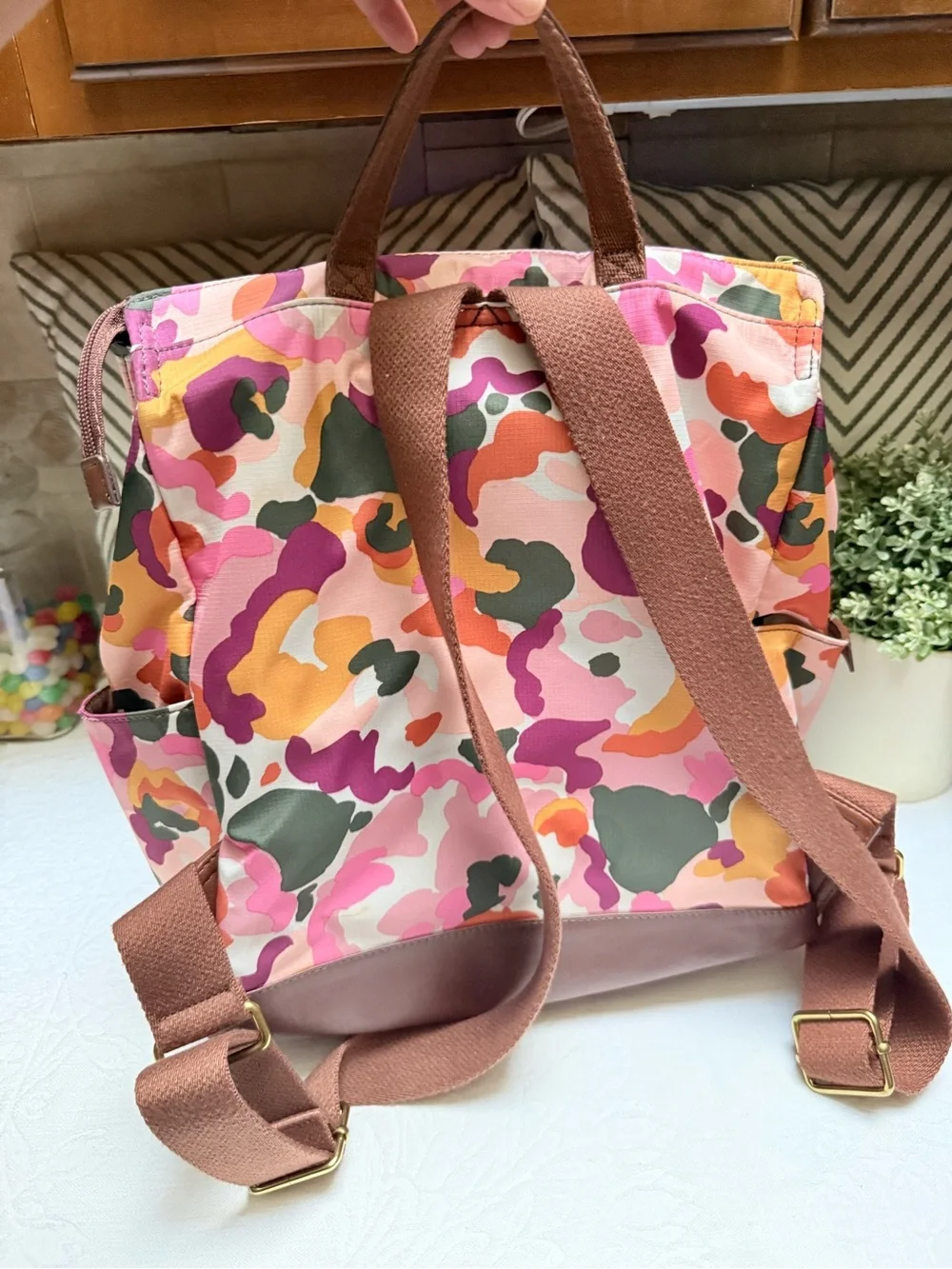 Fossil Pink Orange Multi Camo Backpack/Diaper  Tote